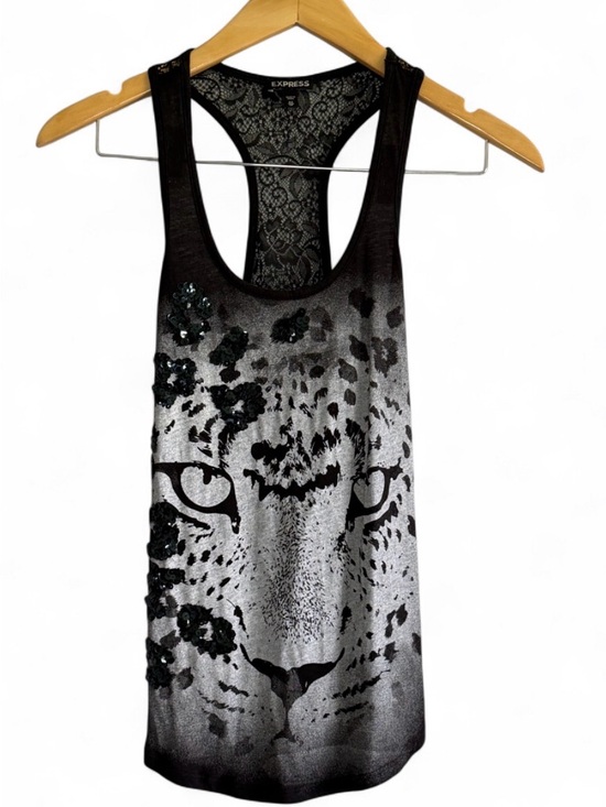 Express Tops - Express Leopard Graphic Tank Top Sequins Lace Racerback Y2K Indie Sleaze XS
